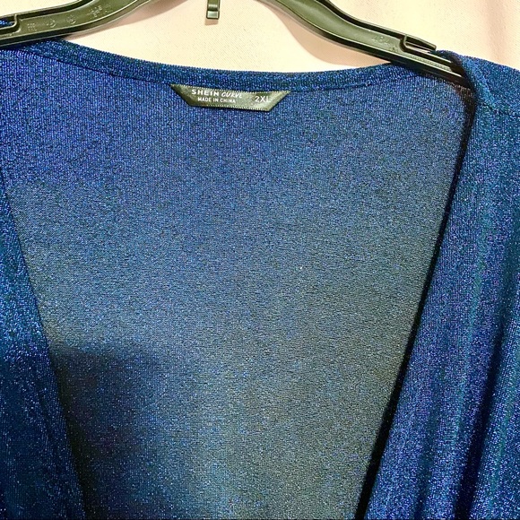 SHEIN Plus Plunging Neck Ruched Wrap Front Glitter Dress - Picture 6 of 8